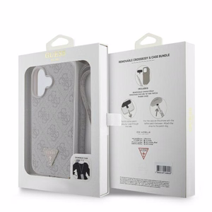 Guess Ādas Crossbody apvalks viedtālrunim iPhone 16 ar metāla logotipu un Strass - rozā