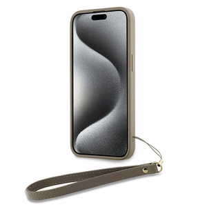 DKNY Viedtālruņa apvalks ar siksniņu un logotipu iPhone 15 Pro - bēšs