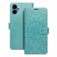 MEZZO grāmatas tipa viedtālruņa apvalks SAMSUNG A06 ar mandalas rakstu, zaļā krāsā