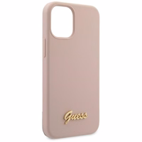 Guess GUHCP12SLSLMGLP iPhone 12 mini 5.4" gaiši rozā/gaiši rozā cietais apvalks Silikona uzraksts Zelta logotips