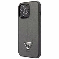 Guess GUHCP14XPSATLG iPhone 14 Pro Max 6.7" sudraba cietais viedtālruņa apvalks Saffiano Triangle Logo