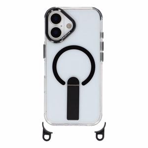 Hurtel maciņš ar statīvu, 30 cm rokas un 120 cm pleca siksnu, saderīgs ar MagSafe modelim iPhone 17 – melns