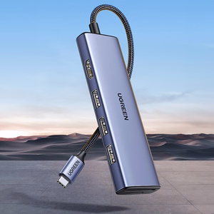Ugreen CM511 20956A 6in1 sadalītājs USB-C - HDMI / 3x USB-A 3.0 / SD/TF karšu lasītājs - pelēks