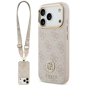 Guess 4G Strass Logo & Big Strap Metal Buttons Magnētiskais viedtālruņa apvalks iPhone 17 Pro - rozā