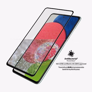 PanzerGlass E2E Microfracture antibakteriālais stikls Samsung Galaxy A52 / A52 5G / A53 5G - ar melnu rāmi