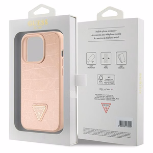 Guess Krokodila Trijstūra Metāla Logotips viedtālruņa apvalks iPhone 15 Pro - rozā