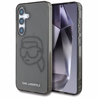 Karl Lagerfeld viedtālruņa apvalks ar rhinestones Karl Head logotipu Samsung Galaxy S25 melns