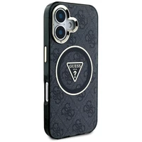 Guess IML Metal Glitter 4G Circle Triangle magnētiskais viedtālruņa apvalks iPhone 16 - melns