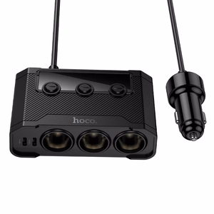 Auto lādētājs Hoco 2xUSB A + 2xUSB C+3x cigarešu šķiltavas pieslēgvietas PD QC3.0 240W Z64 melns