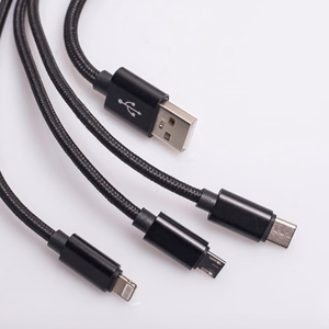 Maxlife 3in1 kabelis USB - Lightning + USB-C + microUSB 1,0 m 2,1A melnais neilons