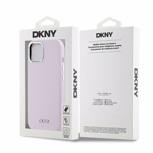 DKNY viedtālruņa apvalks iPhone 15 6,1" DKHMP15SSMCHLP rozā HC Magsafe silikons ar horizontālu metāla logotipu