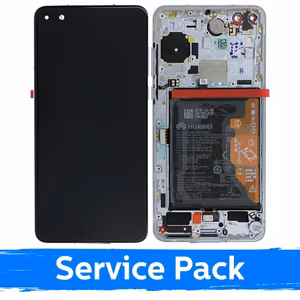 LCD Displejs Saderīgs ar Huawei P40 Ar Frame / Ice Balts / (Service Pack)