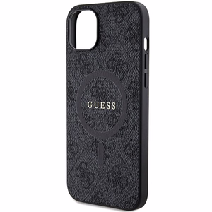 Guess 4G Collection Ādas Metāla Logo Magnētiskais viedtālruņa apvalks iPhone 15/14/13 - melna