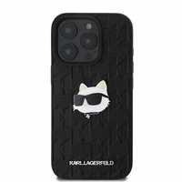 Karl Lagerfeld Monogram Choupette Head Pin viedtālruņa apvalks iPhone 16 Pro - melns