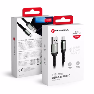 Kabelis FORCELL F-ENERGY C256 USB A uz Type-C QC4.0 3A 66W Cafule 0,5 m melns
