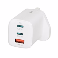 iBOX C-65 balts, GaN 65W universal charger UK plug