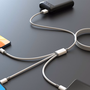 Dudao L8s-3in1 USB-A–USB-C / Micro-USB / Lightning kabelis, 100 W, 1,2 m, balts