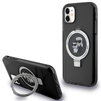 Karl Lagerfeld Magnētiskais viedtālruņa apvalks ar gredzena statīvu Karl&Choupette MagSafe iPhone 11 / Xr - melns