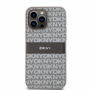 DKNY Ādas mono svītra un metāla logotips viedtālruņa apvalks iPhone 14 Pro Max - bēšs