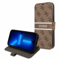 Guess GUBKP13L4GDBR iPhone 13 Pro / 13 6.1" brūns/brūns grāmatas tipa viedtālruņa apvalks 4G Stripe