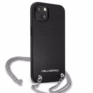 Karl Lagerfeld KLHCP13SPMK iPhone 13 mini 5,4 "melns cietais apvalks Ādas tekstūra un ķēde