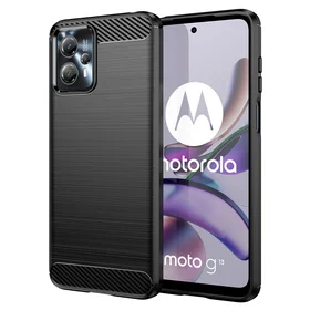 Carbon viedtālruņa apvalks Motorola Moto G13 elastīgs silikona oglekļa apvalks melns