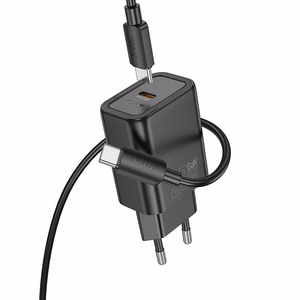 Lādētājs viedtālrunim Hoco USB C QC PD 20W + kabelis USB C uz USB C N60 melns