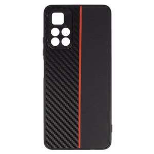 Tel Protect CARBON viedtālruņa apvalks Xiaomi Redmi Note 11 5G/Note 11S 5G/Poco M4 Pro 5G melns ar sarkanu svītru