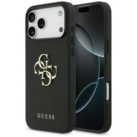 Guess Graudains Liels 4G un Klasiskais Logotips viedtālruņa apvalks iPhone 17 Pro Max - melns