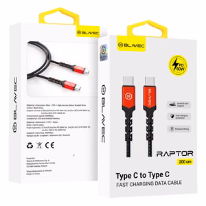Blavec Cable Raptor braided - Type C to Type C - PD 60W 3A 2m Apple CarPlay/Android Auto (CRA-CC3BR20) black-red