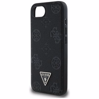 Guess Grained Hot Stamp Peony Triangle Logo magnētiskais viedtālruņa apvalks iPhone 16e - melns