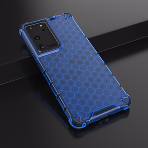 Šūnveida dizaina viedtālruņa apvalks bruņots pārsegs ar gēla rāmi Samsung Galaxy S22 Ultra zils