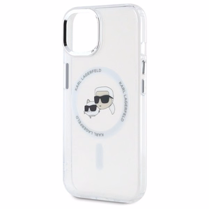 Karl Lagerfeld IML Metāla Karl&Choupette galva MagSafe apvalks iPhone 15 - balts