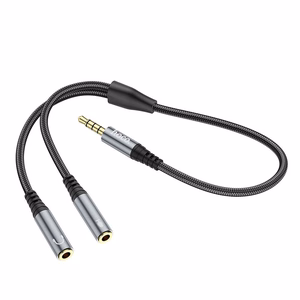 Kabel AUX 2w1 Jack 3,5 mm (męski) do 2 x Jack 3,5 mm (żeński) Hoco 0,25 m UPA21 pelēks (SC)