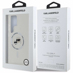 Viedtālruņa apvalks Karl Lagerfeld Button Karl & Choupette Heads Izdrukāts logotips MagSafe Samsung Galaxy S25 Ultra - balts