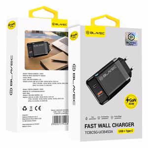 Blavec sienas lādētājs BC-5 GaN - USB + Type C - PD QC 45W 3A (TCBC5G-UCB453A) melns