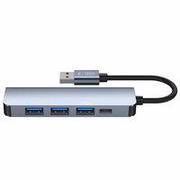 HUB Tech-Protect V0 5in1 USB-A - USB-A 3.0 / 3x USB-A 2.0 / USB-C - pelēks