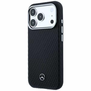 Mercedes daļēji aptverošs ādas MagSafe maciņš ar koka efektu iPhone 17 Pro / 18 Pro, melns