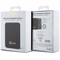 Magnētiskā indukcijas uzlādes ierīce Guess MagSafe Metal Script Logo 5W 3000mAh (melna)