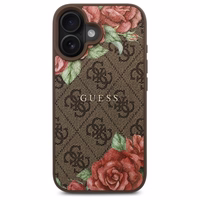 Guess GUHMP16SP4ROPEMCW iPhone 16 6.1" brūns/brūns cietais apvalks 4G Ziedu Druka Magnētiskais