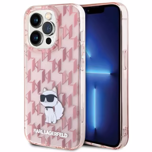 Karl Lagerfeld Monogram Choupette чехол для iPhone 15 Pro — розовый