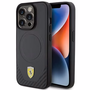 Ferrari oglekļa šķiedras metāla logotipa MagSafe apvalks iPhone 15 Pro – melns