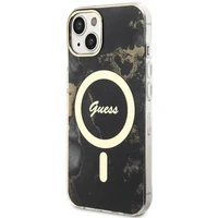 Guess GUHMP14SHTMRSK iPhone 14 6.1" melns/melns cietais apvalks Golden Marble Magnētiskais
