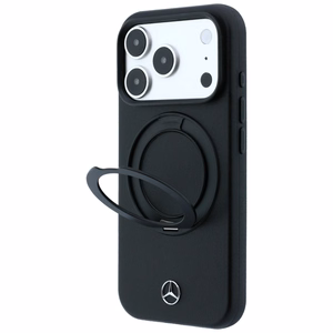 Mercedes MagSafe ādas maciņš ar gredzena statīvu, paredzēts iPhone 18 Pro / 17 Pro, melns