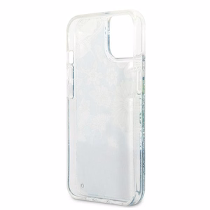 Guess GUHCP13MLFLSN iPhone 13 6.1" zaļš/zaļš cietais viedtālruņa apvalks ar ziedu šķidro spīdumu