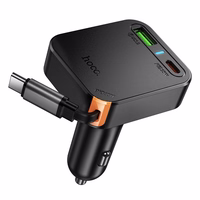 Automobiļa lādētājs Hoco ar ievilkamu kabeli 2 x USB C + USB A QC PD 65W NZ18 melns