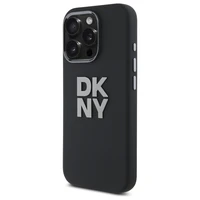 DKNY šķidrā silikona viedtālruņa apvalks ar metāla logotipu iPhone 16 Pro - melns