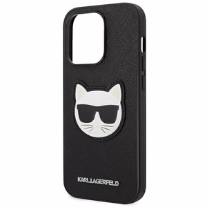 Karl Lagerfeld Saffiano Choupette Head Patch viedtālruņa apvalks iPhone 14 Pro Max - melns