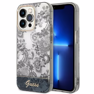 Guess GUHCP14LHGPLHG iPhone 14 Pro 6.1 pelēks / pelēks kietais viedtālruņa apvalks Porcelain Collection