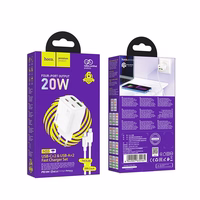 Viedtālruņa lādētājs Hoco 2 x USB C + 2 x USB A QC3.0 PD 3A 20W + kabelis USB C uz Lightning N55 balta